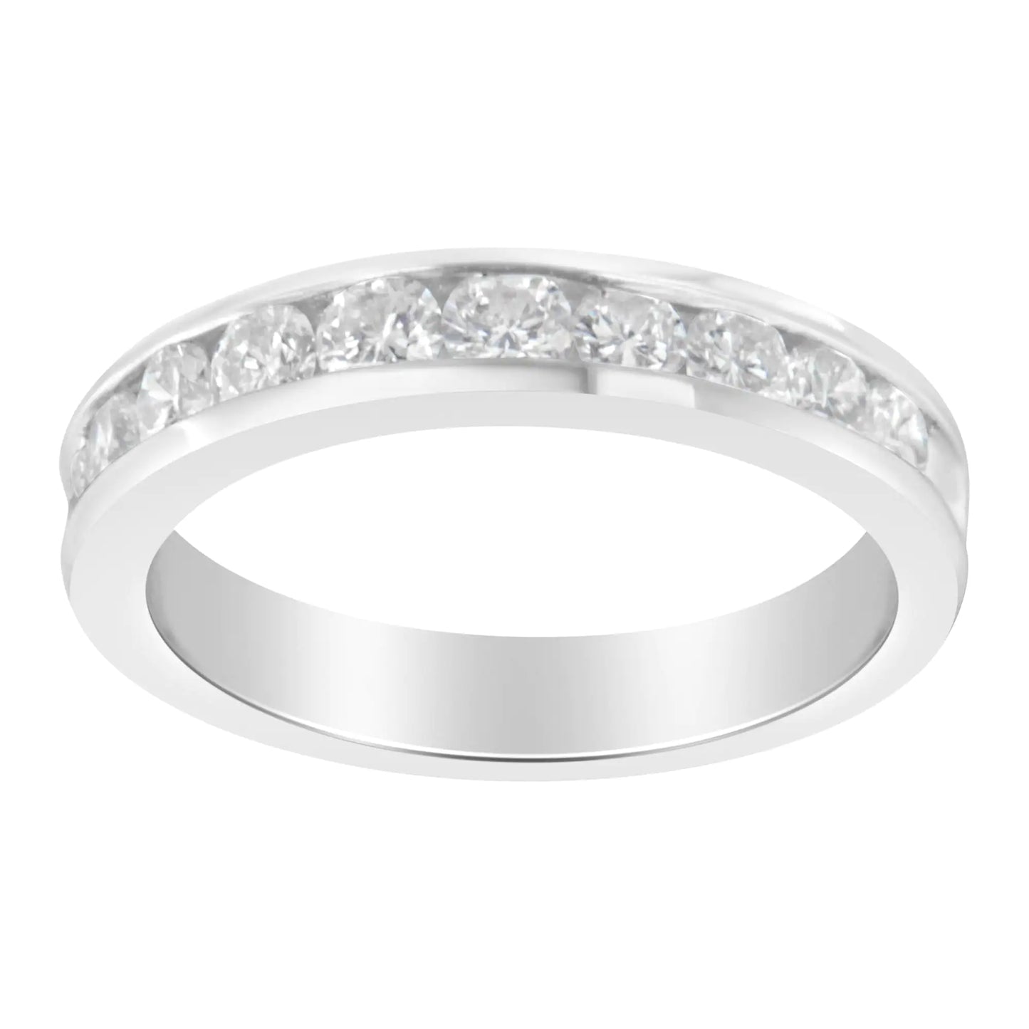 IGI Certified 1.0 Cttw Diamond 18K White Gold Channel-Set Half-Eternity Band Wedding Ring (E-F Color, I1-I2 Clarity)