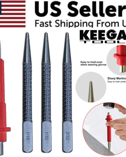 4 Piece Nail Setter & Center Punch Set 4" Wood Metal Super Impact Resistance USA