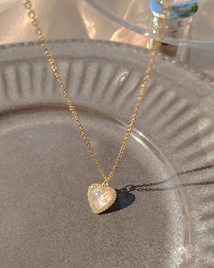 Gold Heart Shaped Opal Necklace