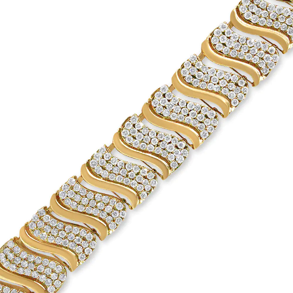 14K Gold 15.0 Cttw Diamond Chevron Wave 7.25" Inch Link Bracelet (J-K Color, I1-I2 Clarity)