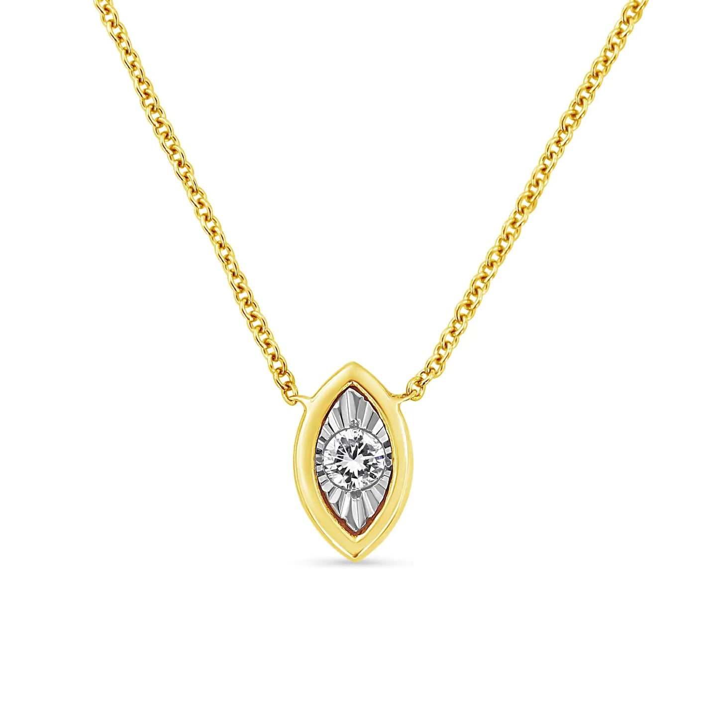 10K Yellow Gold Plated .925 Sterling Silver 1/10 Cttw Miracle Set Round Diamond 18" Pendant Necklace - Choice of Shapes