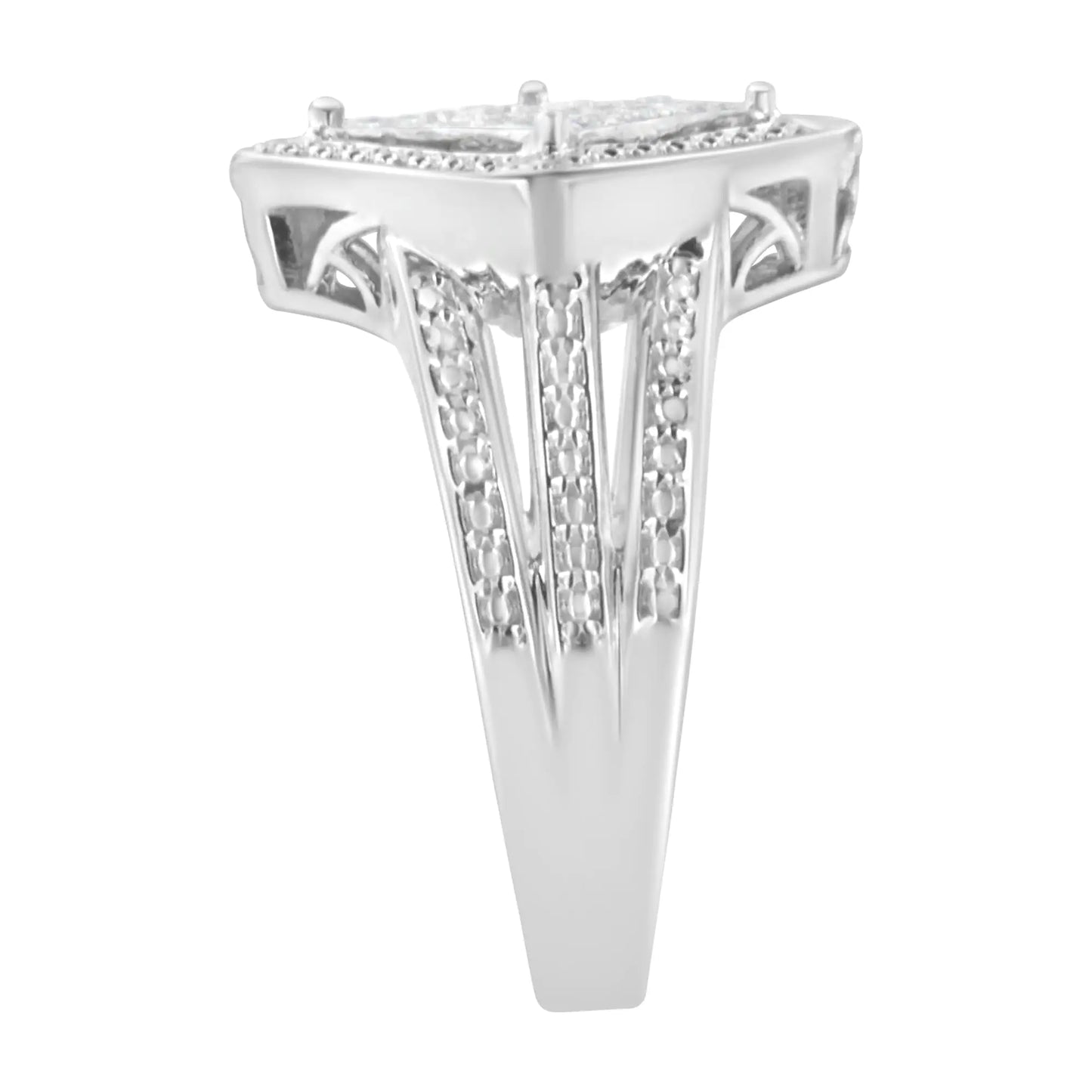 .925 Sterling Silver 2/5 Cttw Princess Cut Diamond Square On Point Cluster Composite Cocktail Ring (H-I Color, SI1-SI2 Clarity)