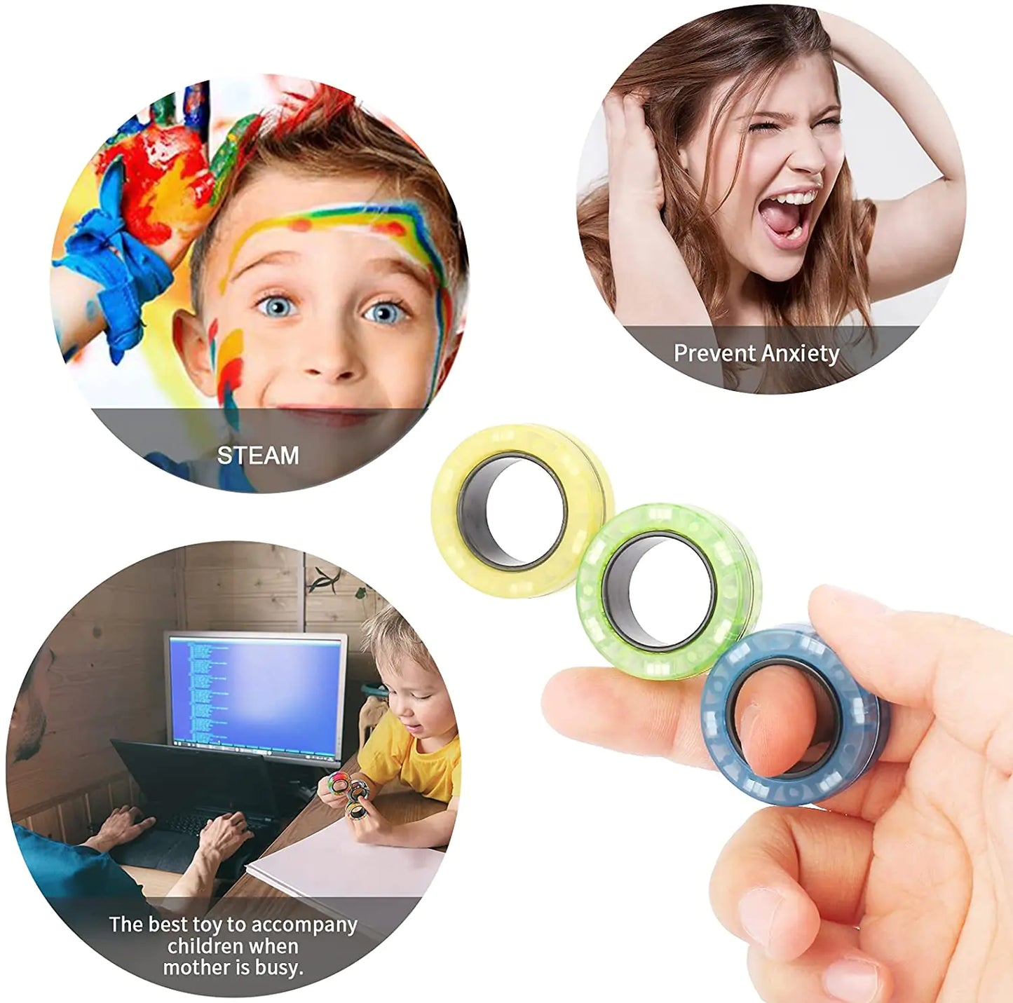 3pcs Finger Magnetic Fidget Rings