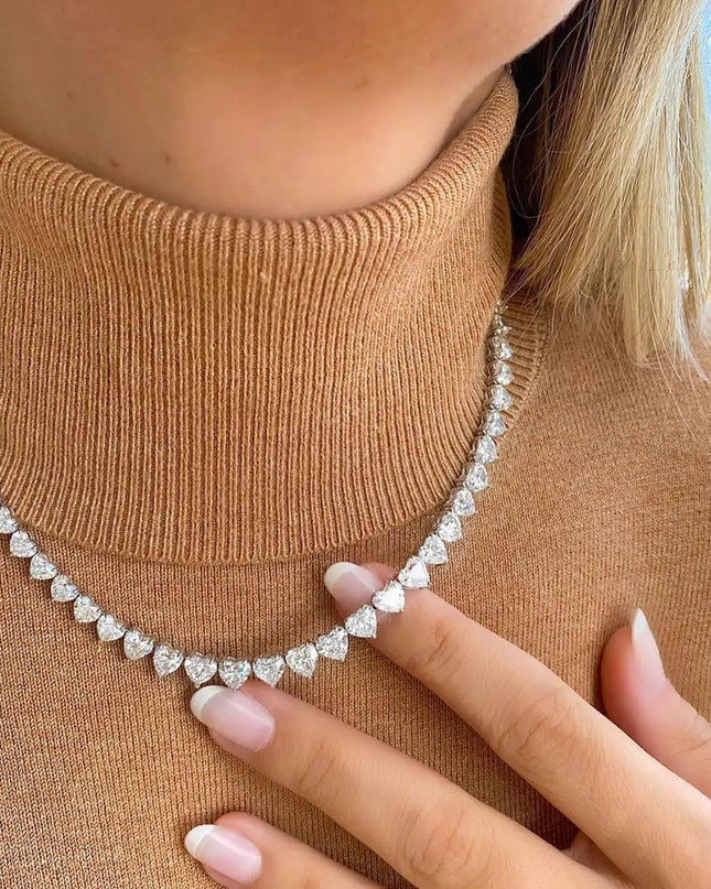5A Heart CZ Tennis Necklace
