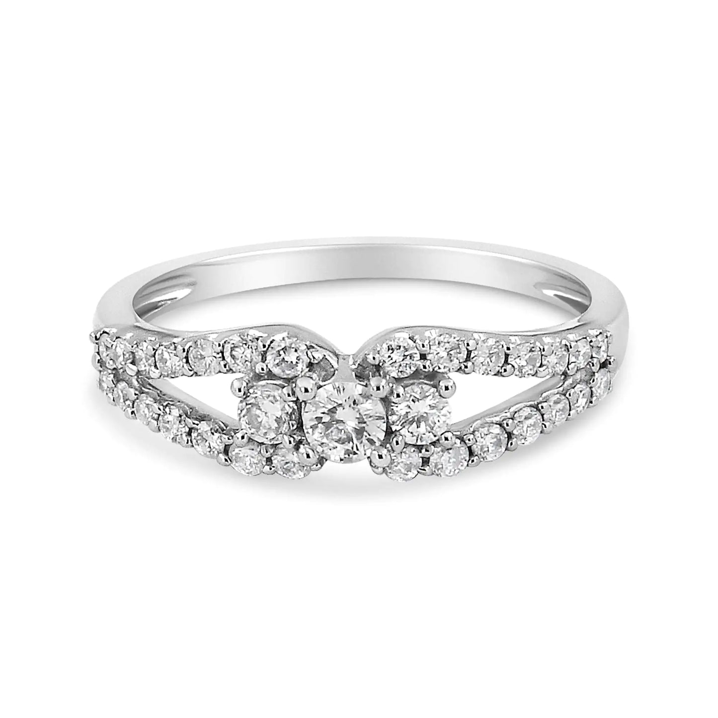 10K White Gold 1/2 Cttw Round Cut Diamond Three Stone Split Shank Band Ring (H-I Color, SI1-SI2 Clarity)