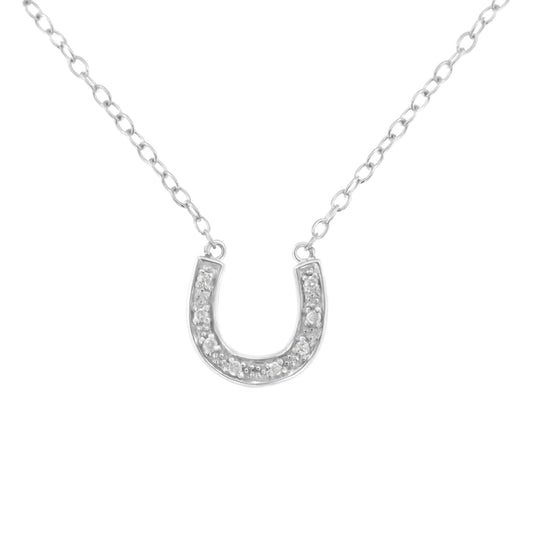 .925 Sterling Silver Diamond Accent Horseshoe U Shape 18" Pendant Necklace (H-I Clarity, I2-I3 Color)