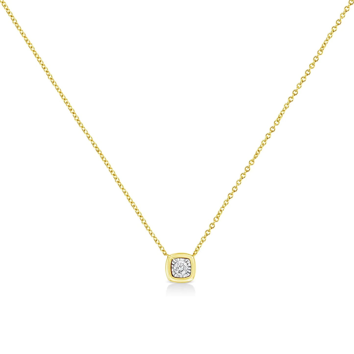 10K Yellow Gold Plated .925 Sterling Silver 1/10 Cttw Miracle Set Round Diamond 18" Pendant Necklace - Choice of Shapes