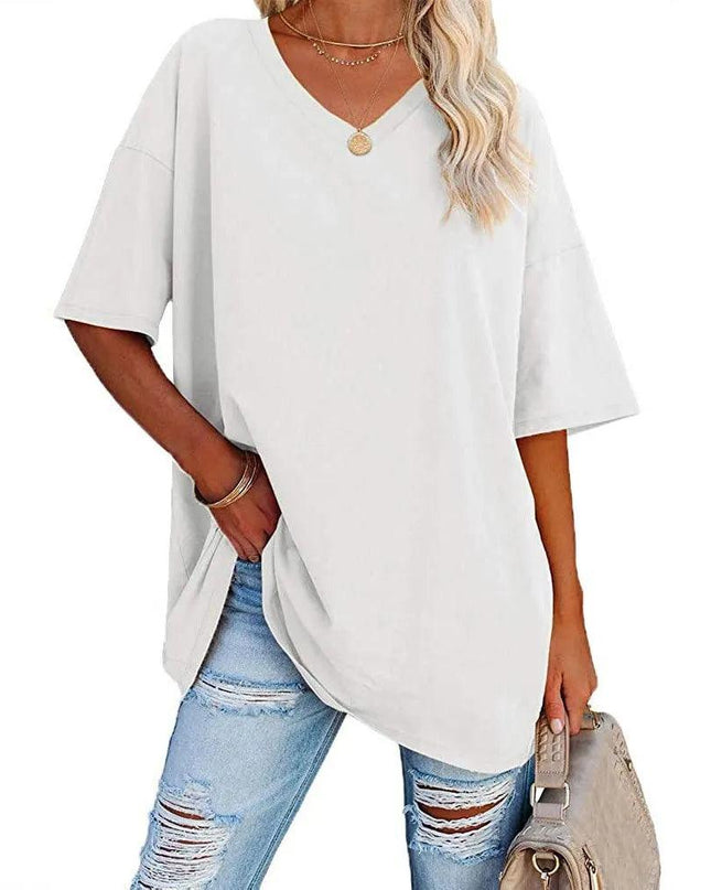 Loose Short-Sleeved V-neck T-shirt