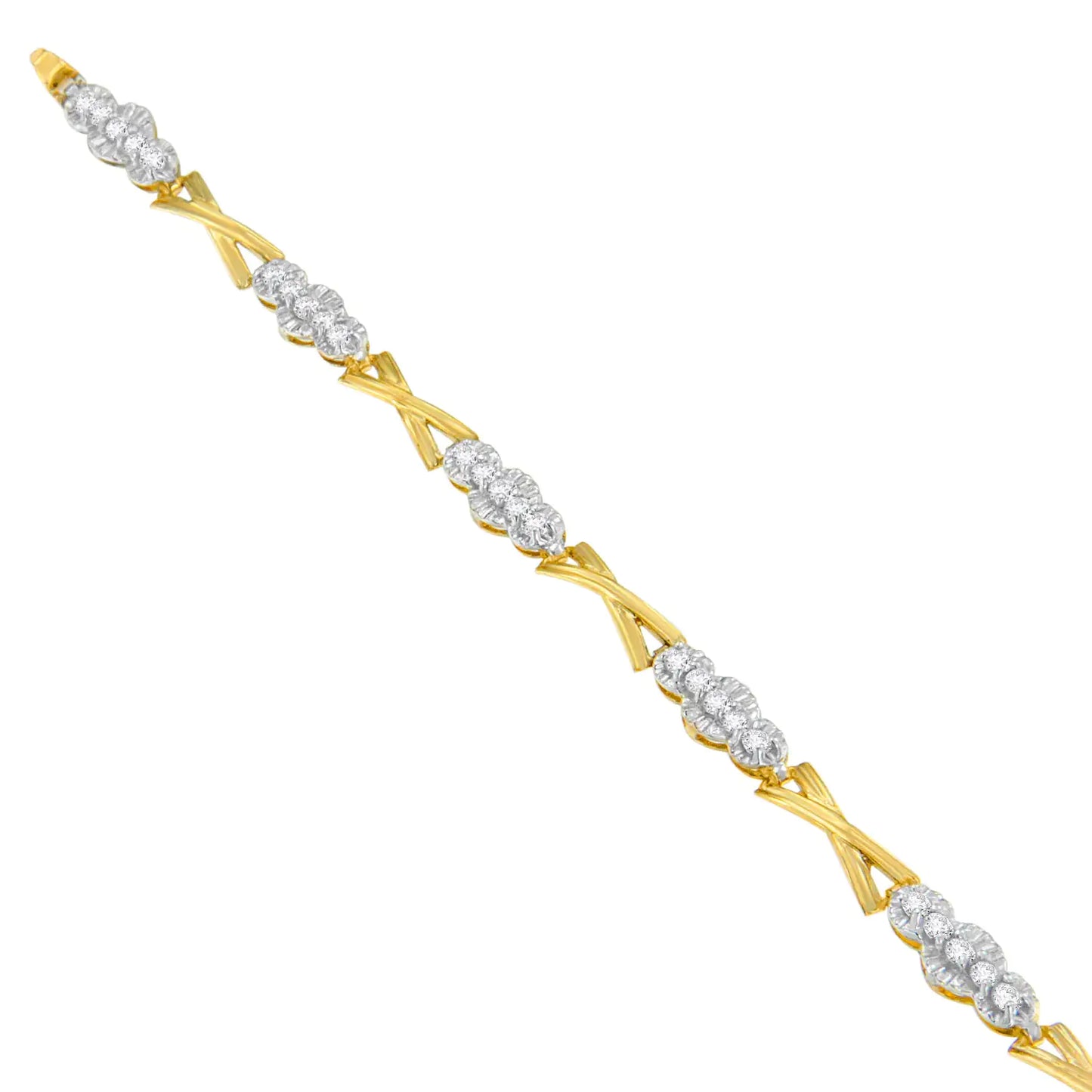 10K Yellow Gold Round-Cut Diamond XOXO Bracelet (1.00 cttw, H-I Color, I3 Clarity)