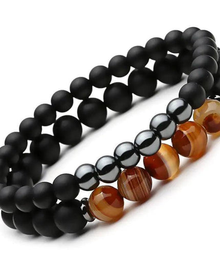 Natural Stone Beaded Black Hematite Mantra Prayer Beads Buddha Double Bracelet