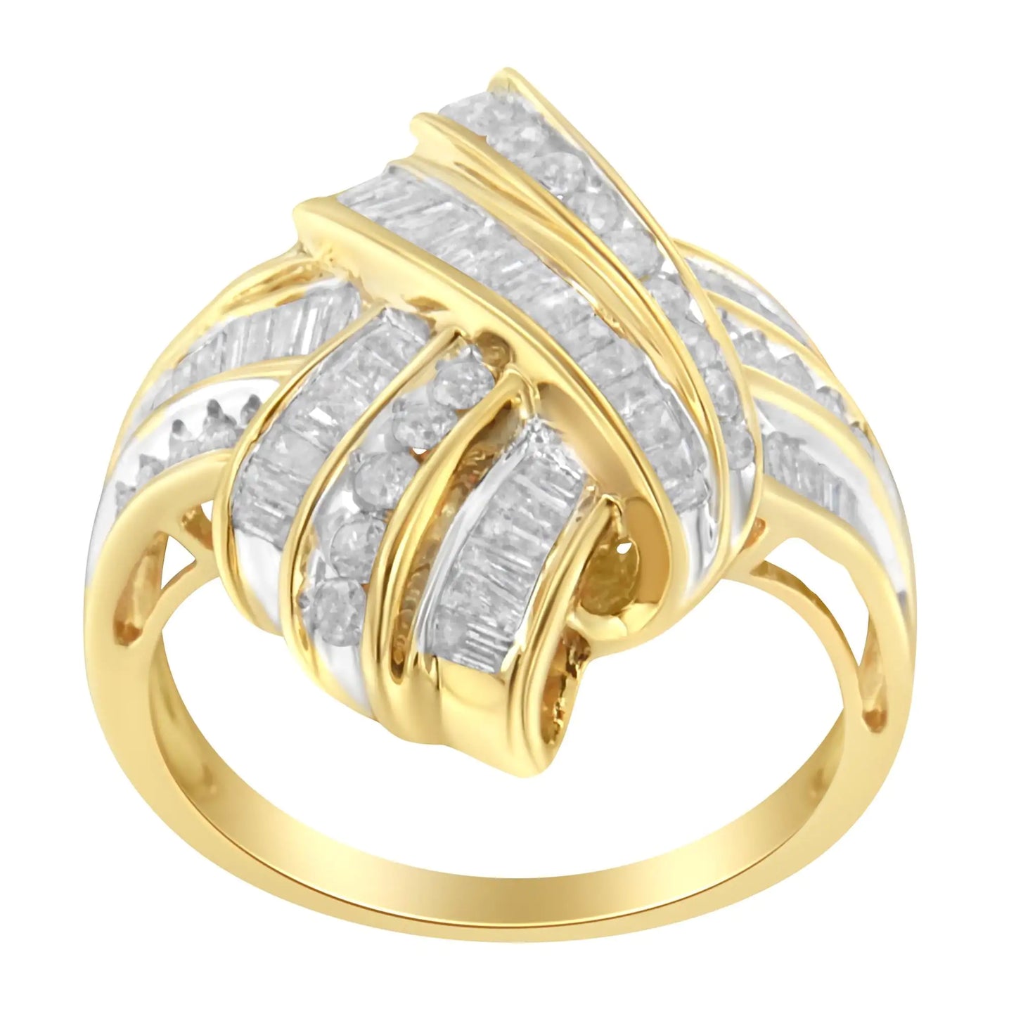 10K Yellow Gold Diamond Bypass Cocktail Ring (1 1/5 Cttw, I-J Color, I2-I3 Clarity)