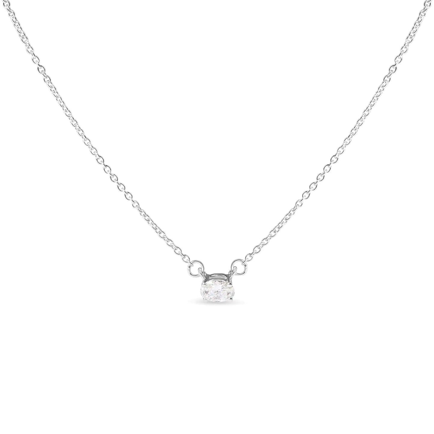 14K White Gold 1/4 Cttw Lab Grown Oval Solitaire Diamond East West 18" Pendant Necklace (G-H Color, VS2-SI1 Clarity)