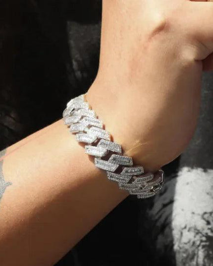 16mm Baguette Cuban Bracelet in White Gold