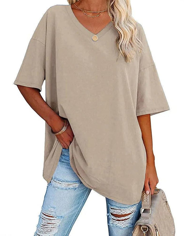 Loose Short-Sleeved V-neck T-shirt
