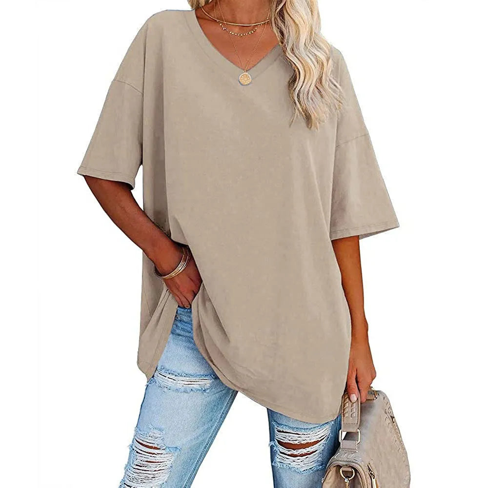 Women's Loose Short-sleeved V-neck T-shirt