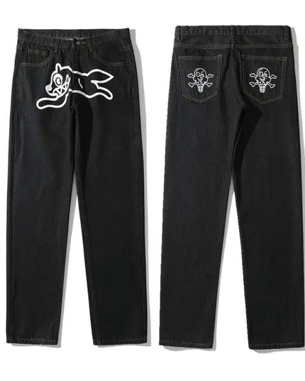 Dog Print Black Streetwear Jeans