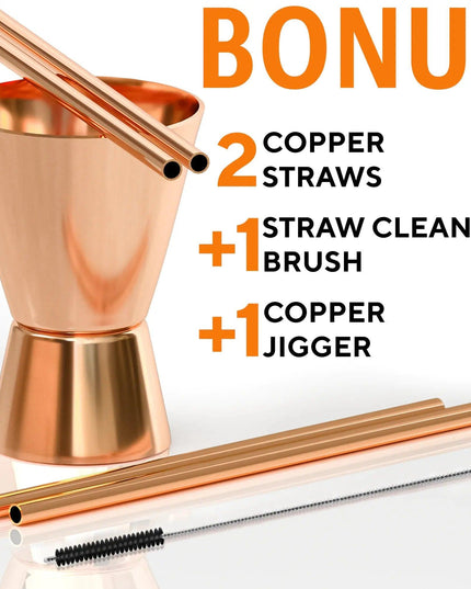 Moscow Mule Copper Mugs - Set of 2 - 100% HANDCRAFTED - Food Safe Pure Solid Copper Mugs - 16 oz Gift Set with BONUS - Highest Quality Cocktail Copper