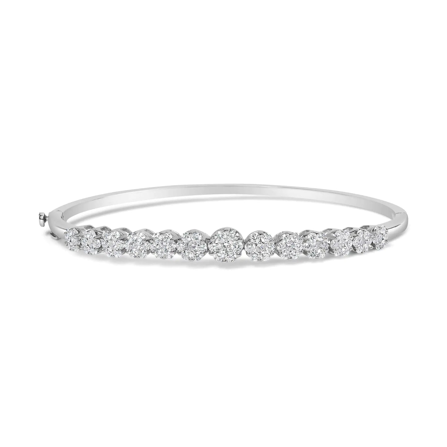 14K White Gold 2 5/8 Cttw Round Diamond 7 Stone Floral Cluster Link Bangle Bracelet (H-I Color, SI1-SI2 Clarity) - Fits Wrists up to 7.25" Inches