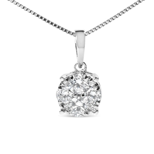 14k White Gold 1/2 Cttw Lab Grown Diamond Floral Cluster Pendant 18" Necklace (G-H Color, VS1-VS2 Clarity)