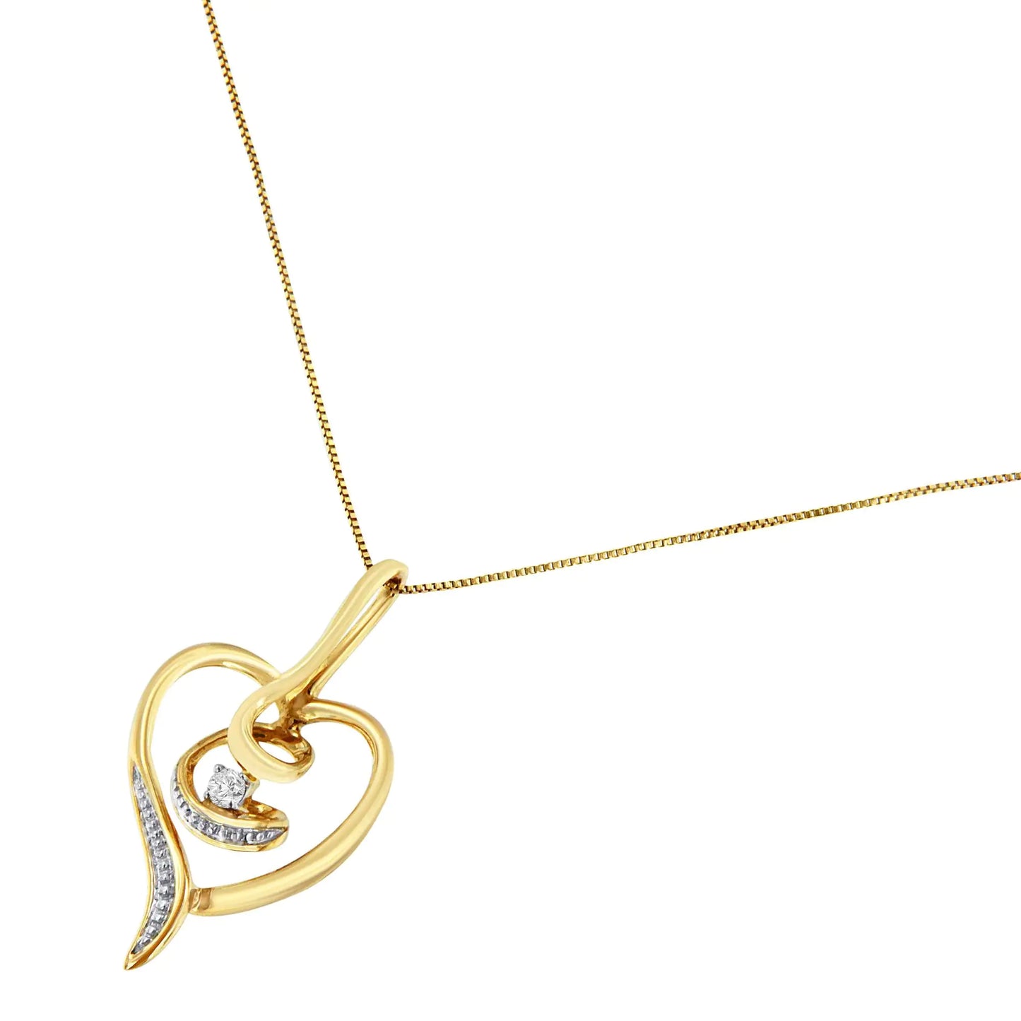 Espira 10K Yellow Gold .03 Cttw Diamond-Accented Round-Cut Diamond Swirl Open Heart 18" Pendant Necklace (I-J Color, I2-I3 Clarity)