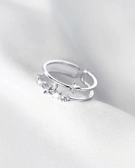 Women's Fashion Double Layer Butterfly Diamond Ring Set