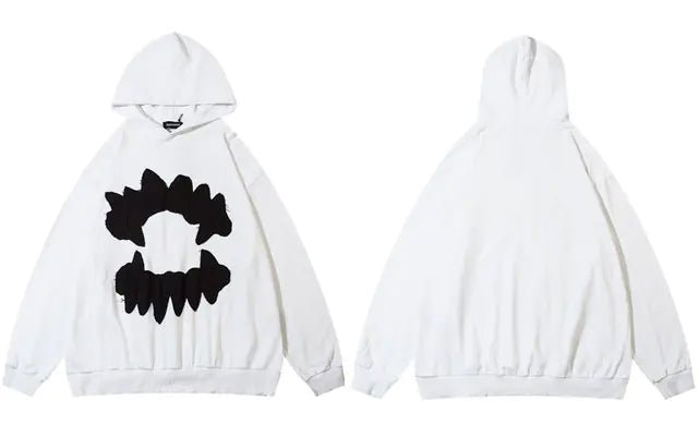 Ripped Embroidery Teeth Patch Hooded Streetwear