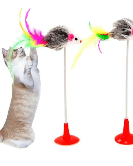 Cat Toy Stick Feather Wand With Bell Mouse Cage