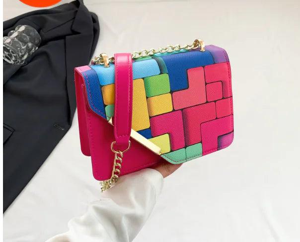 Printed Paneled Shoulder Purse