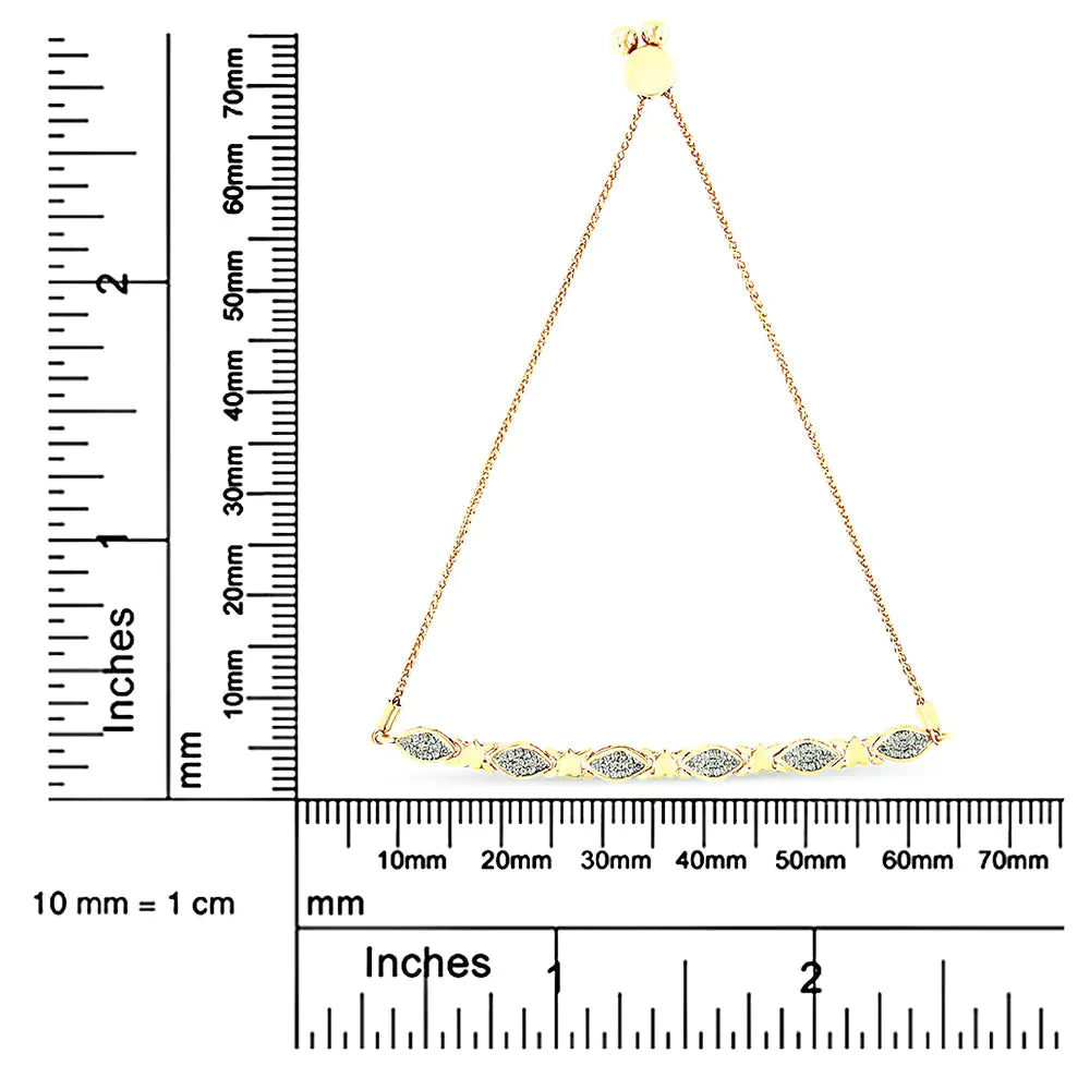 14K Yellow Gold Plated .925 Sterling Silver Diamond Accent Alternating Marquise Shape and Heart Links Bolo Bracelet (I-J Color, I3 Clarity) - Adjustable 6" to 9"