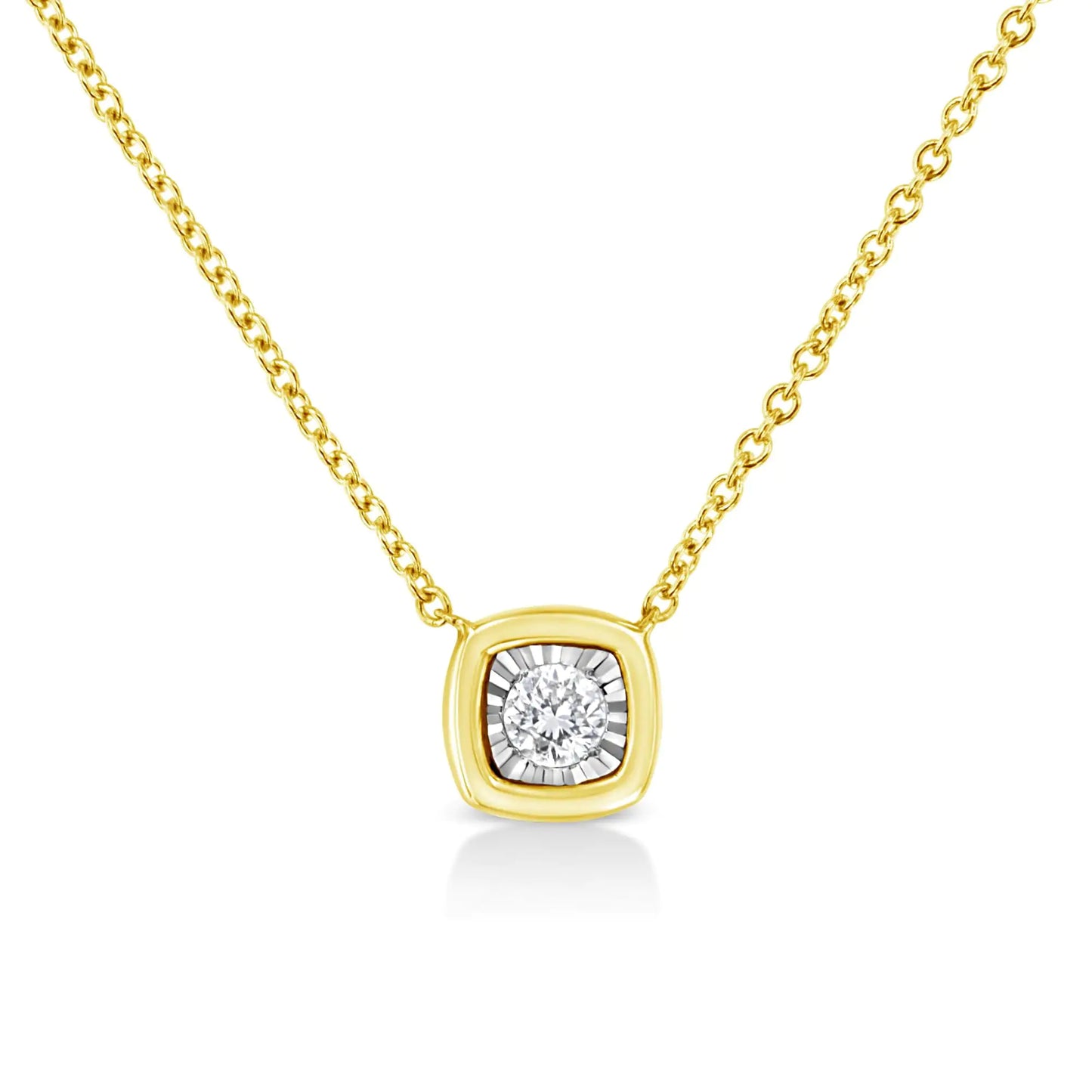 10K Yellow Gold Plated .925 Sterling Silver 1/10 Cttw Miracle Set Round Diamond 18" Pendant Necklace - Choice of Shapes