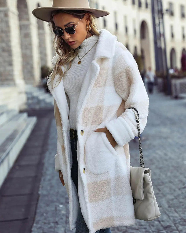 Single Breasted Plush Long Coat Women Blazer