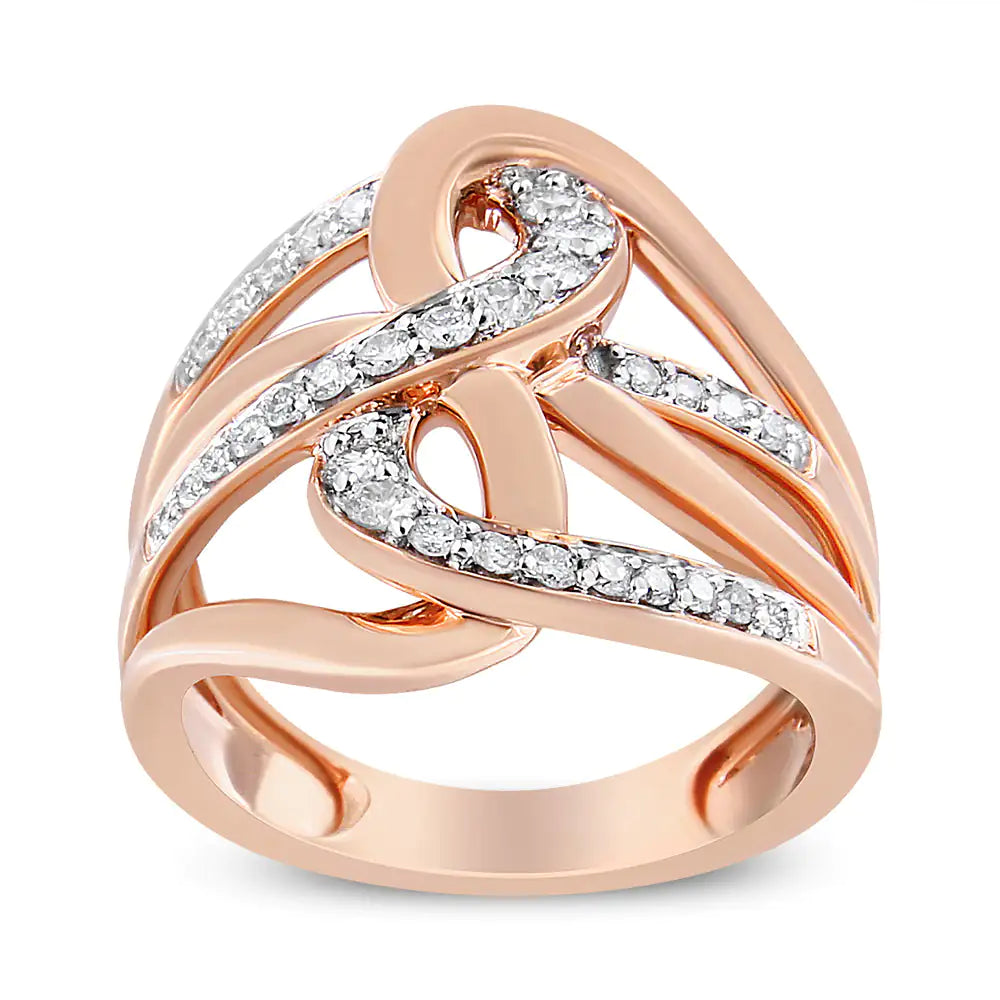 10K Rose Gold 1/2 Cttw Round-Cut Diamond Intertwined Multi-Loop Cocktail Ring (I-J Color, I1-I2 Clarity)