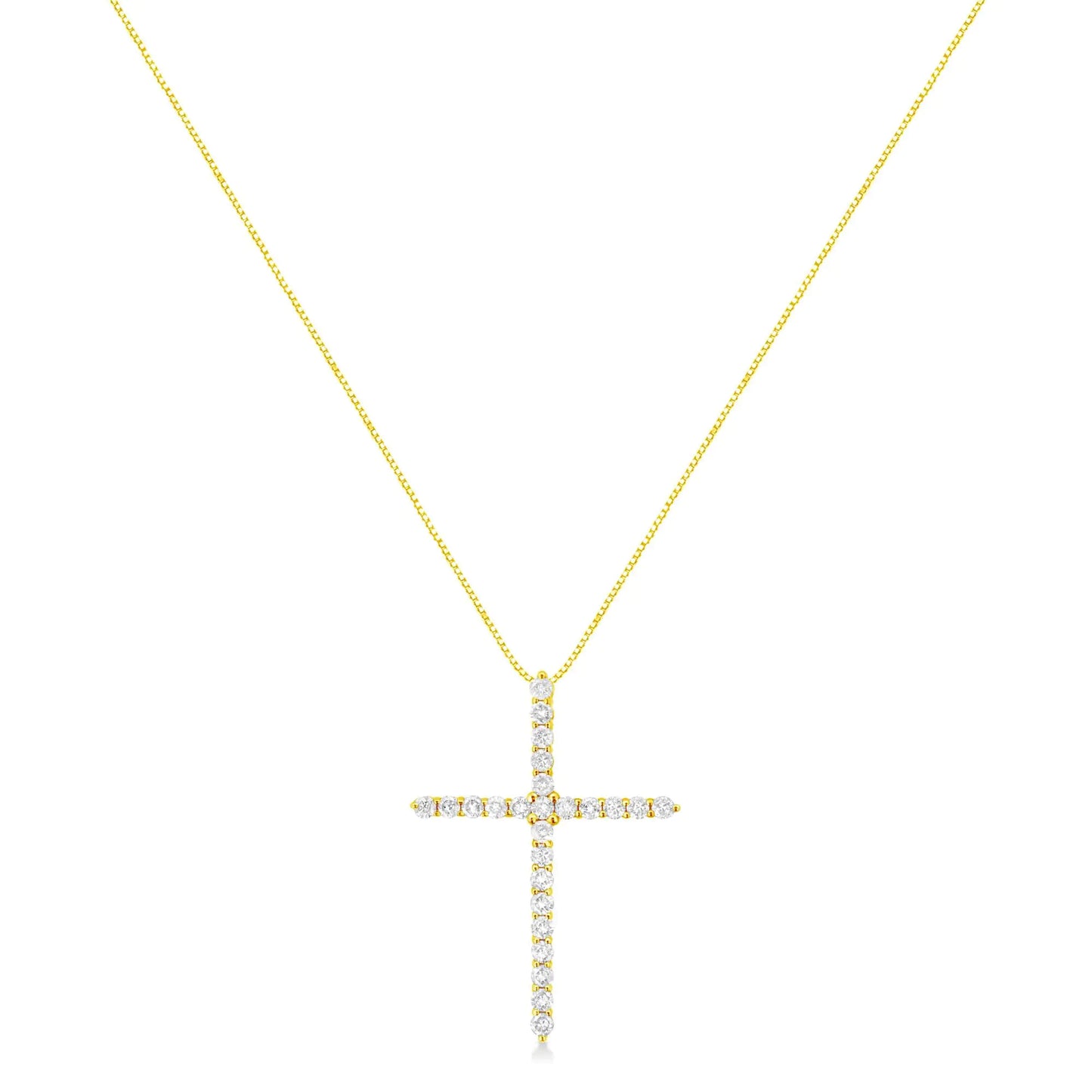 10K Yellow Gold Plated .925 Sterling Silver 2.0 Cttw Round Cut Diamond Cross Pendant Necklace (J-K Color, I1-I2 Clarity) 18"