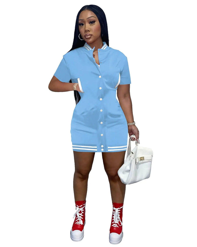 Sleeve Baseball Uniform Dress