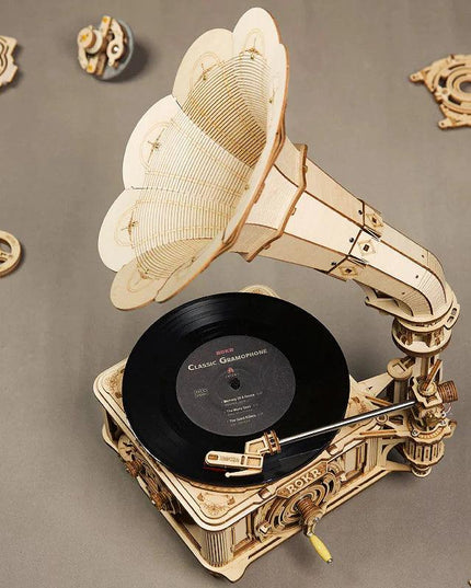 DIY Wooden Mechanical Phonograph Puzzle