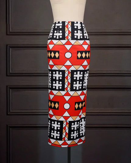 High Waist Large Size Slim Geometric Print Skirt