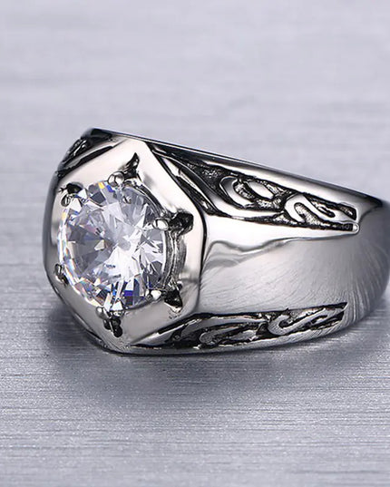 Titanium Steel Ring Set with Red Zircon Ornaments