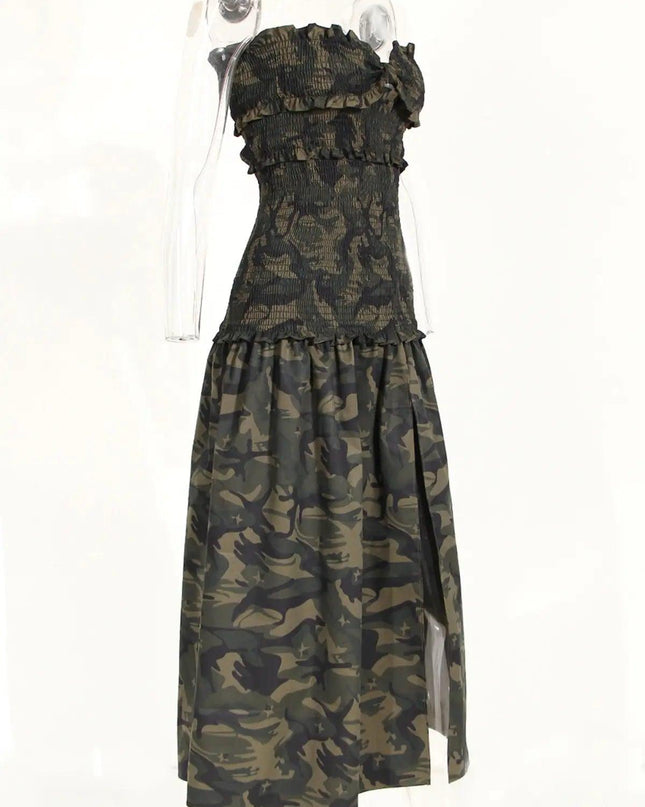 Camouflage Elastic Strapless Dress