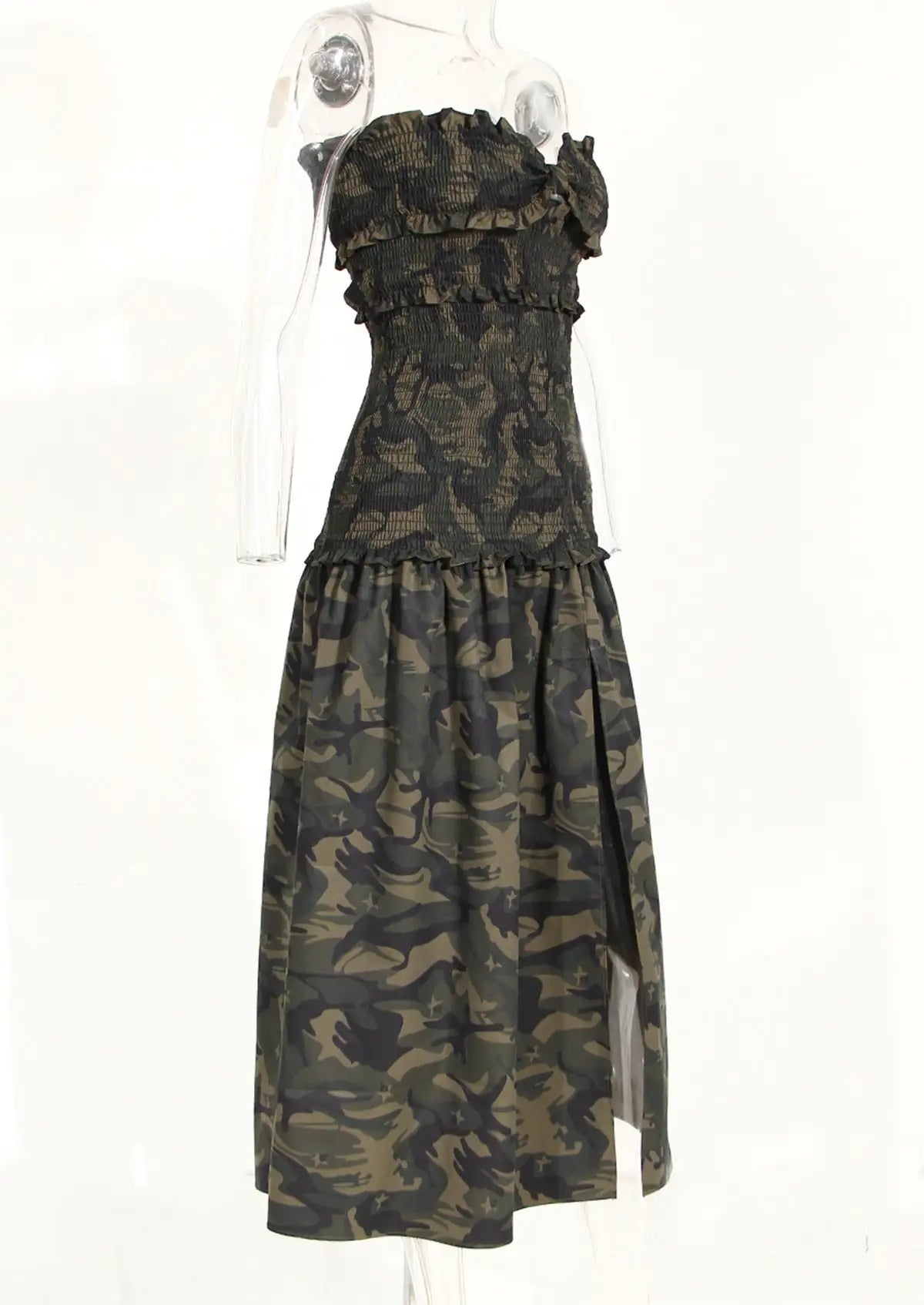 Camouflage Elastic Strapless Dress