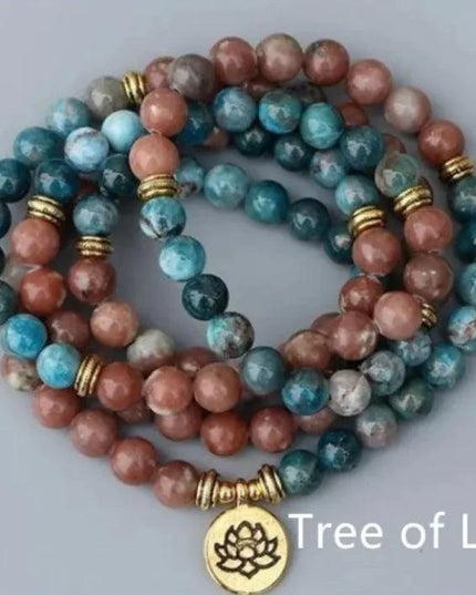 Natural 108 Apatite Lotus Bracelet Buddha Pendant Tree Of Life