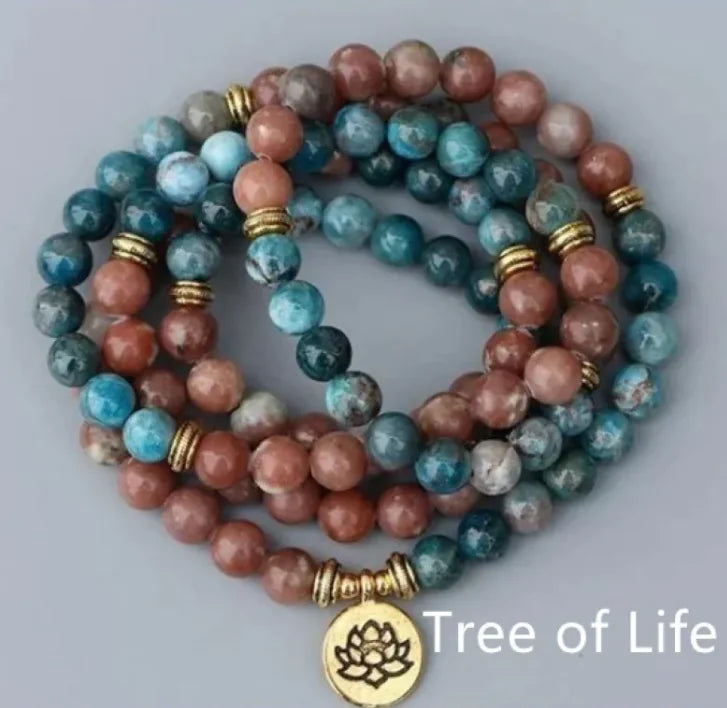 Natural 108 Apatite Lotus Bracelet Buddha Pendant Tree Of Life