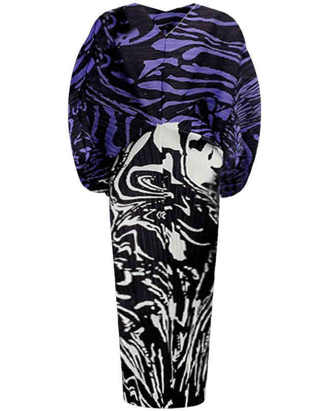 Swirl Contrast Pleated Dress