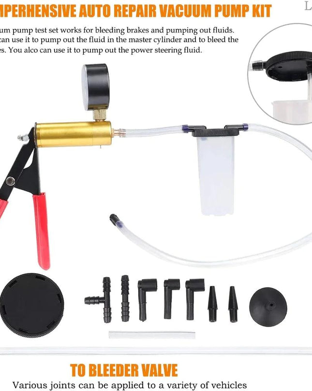 Hand Held Vacuum Pressure Pump Tester Set Brake Fluid Bleeder Bleeding Kit + Box