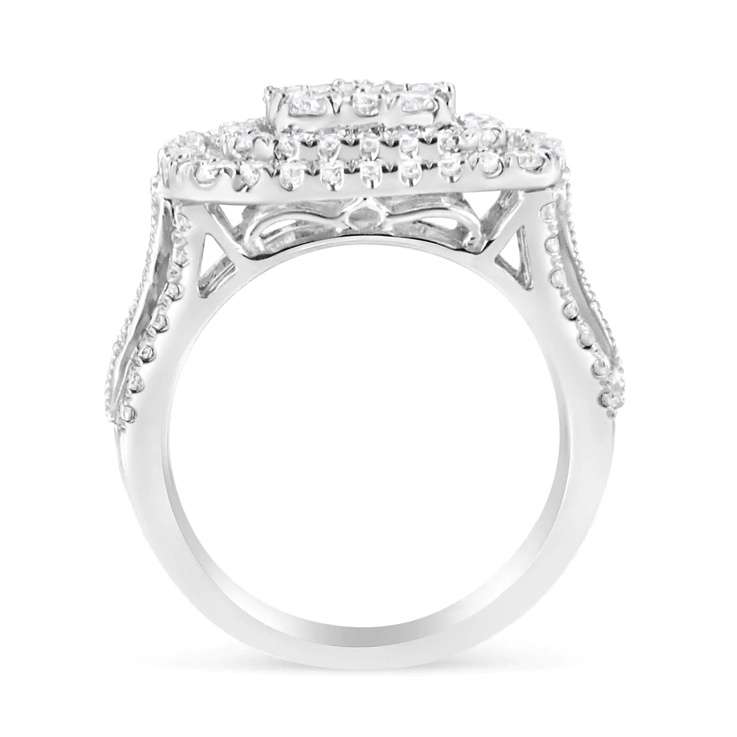 10K White Gold 2 Cttw Brilliant Round-Cut and Baguette Diamond Halo and Cluster Ring (I-J Color, I1-I2 Clarity)