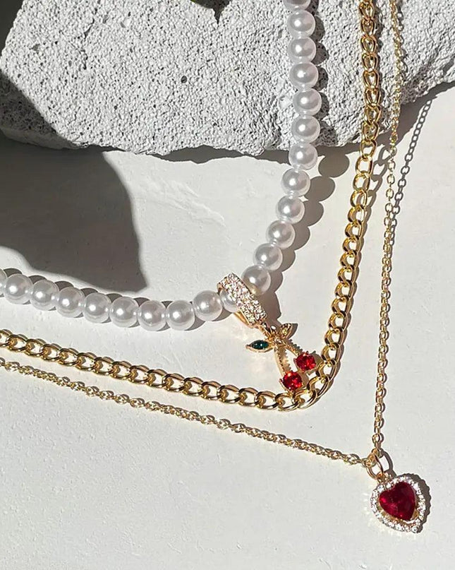 Multi-layer Pink Heart Crystal Pendant Necklaces