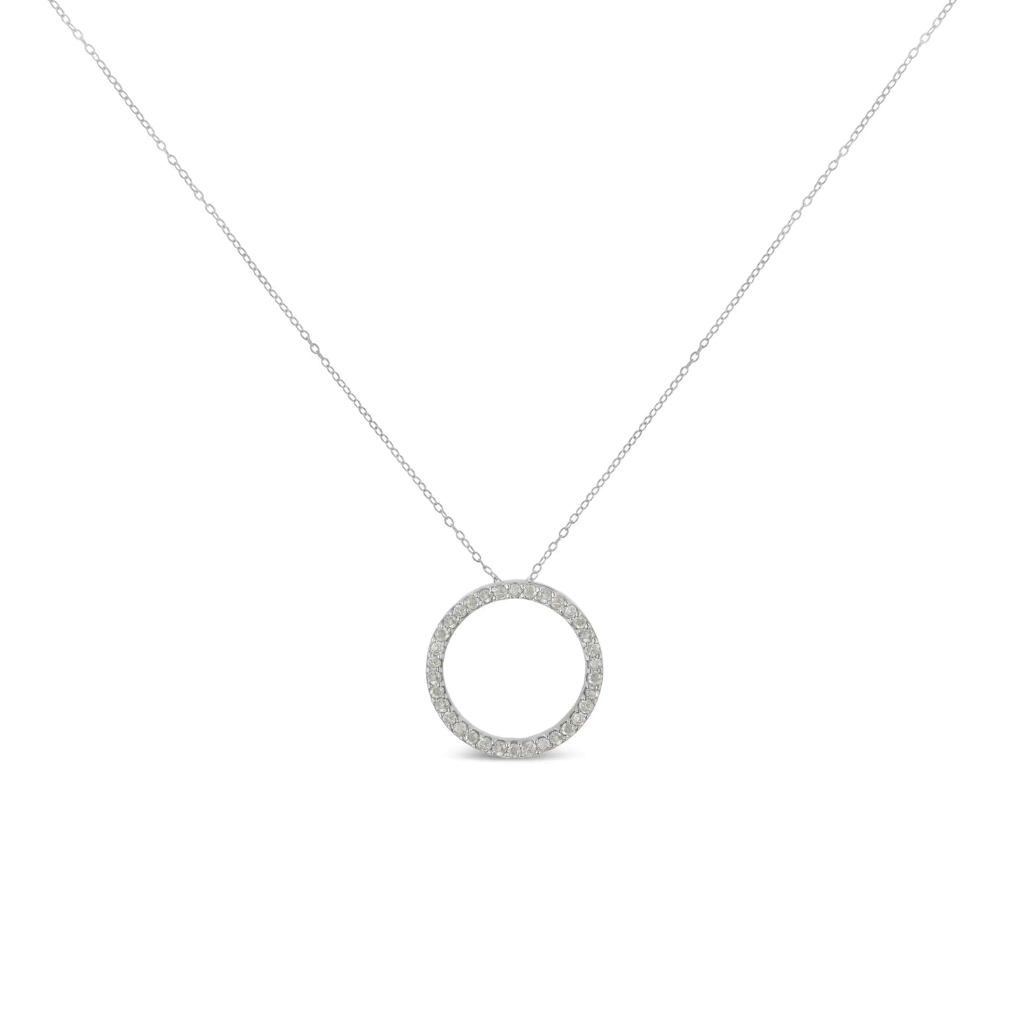 .925 Sterling Silver 3/4 Cttw Round-Cut Diamond Open Circle Halo 18" Pendant Necklace (I-J Color, I3 Clarity)