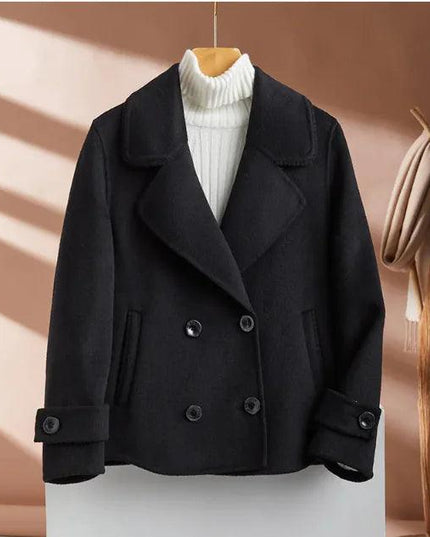 Suit Collar Double Breasted Woolen Coat For Women
