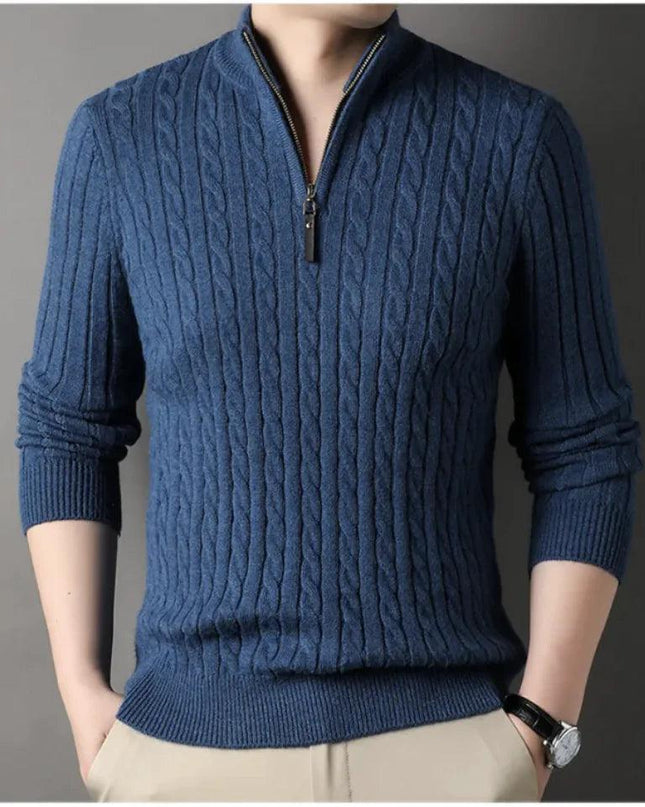 New Men's Solid Color Half Zipper Thick Sweater