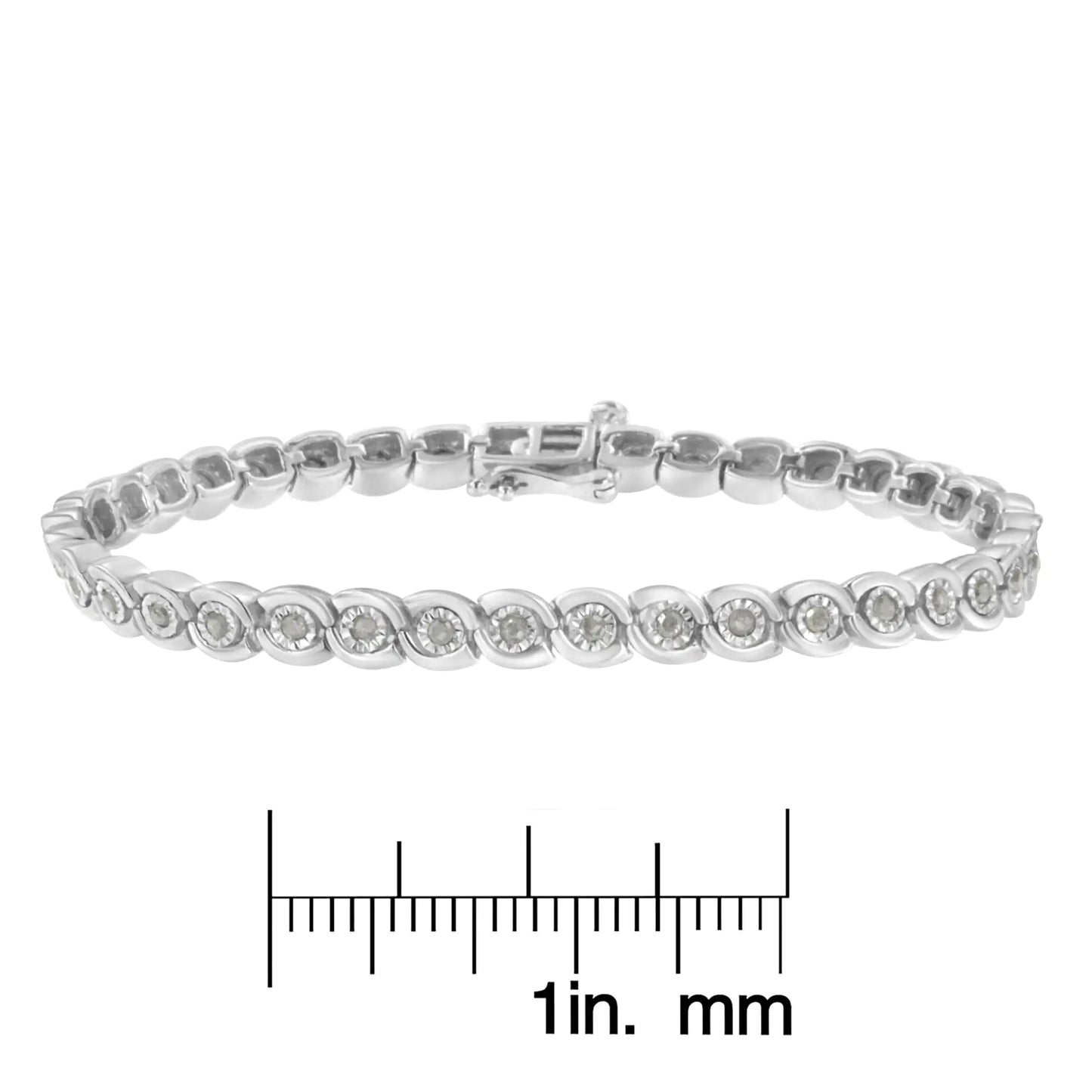 .925 Sterling Silver 1.0 cttw Miracle Set Diamond Spiraling Bezel Link Bracelet(I-J Color, I3 Clarity) -7.25"