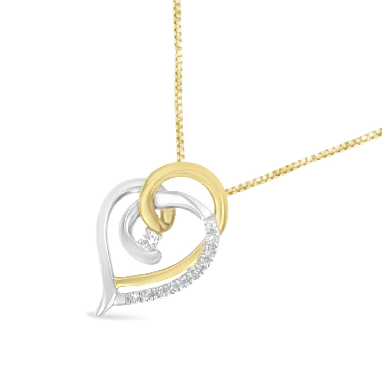 10K Yellow and White Gold Diamond Accent Open Double Heart Spiral Curl 18" Pendant Necklace (J-K Color, I2-I3 Clarity)